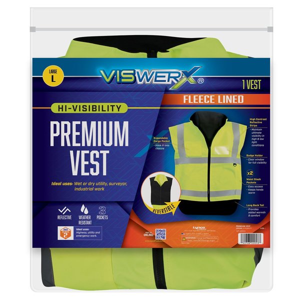 Viswerx Hi-Vis Reversible Fleece Lined Vest-ANSI CL2 LG 127-22053